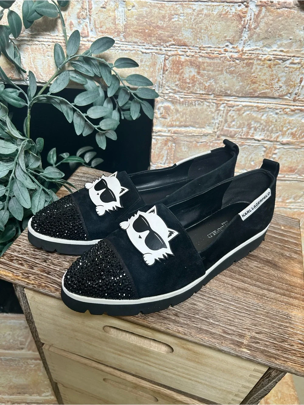 Karl Lagerfeld Paris Choupette Cat Crystal Toe Loafers Black Size 8.5 #18